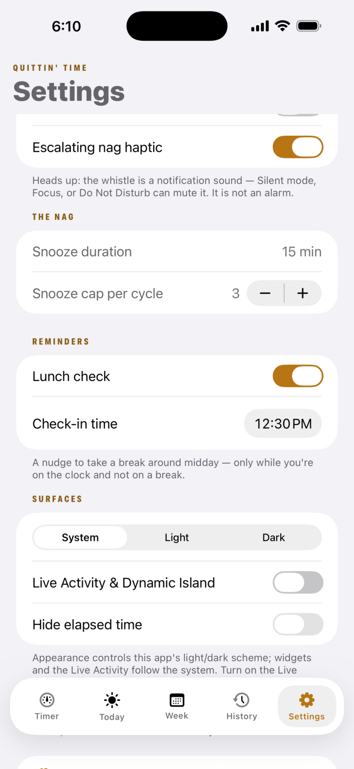 Lunch safety-net reminder nudging you to take your midday break