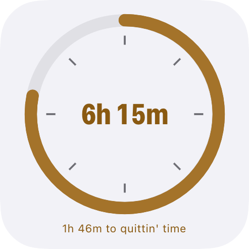 Home Screen widget with a progress ring showing the active work day and time left to go